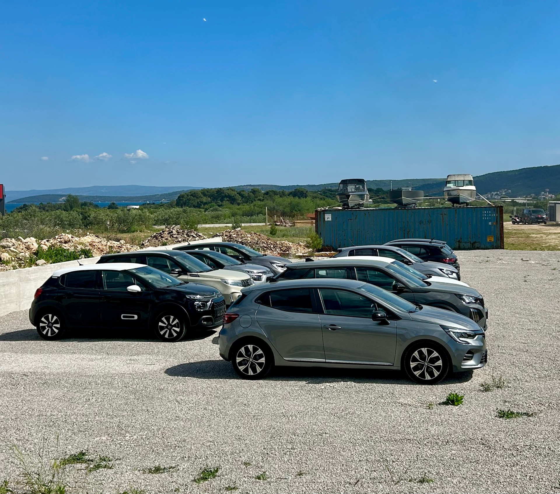 Aerial view of secure long-term parking lot near Split Airport
